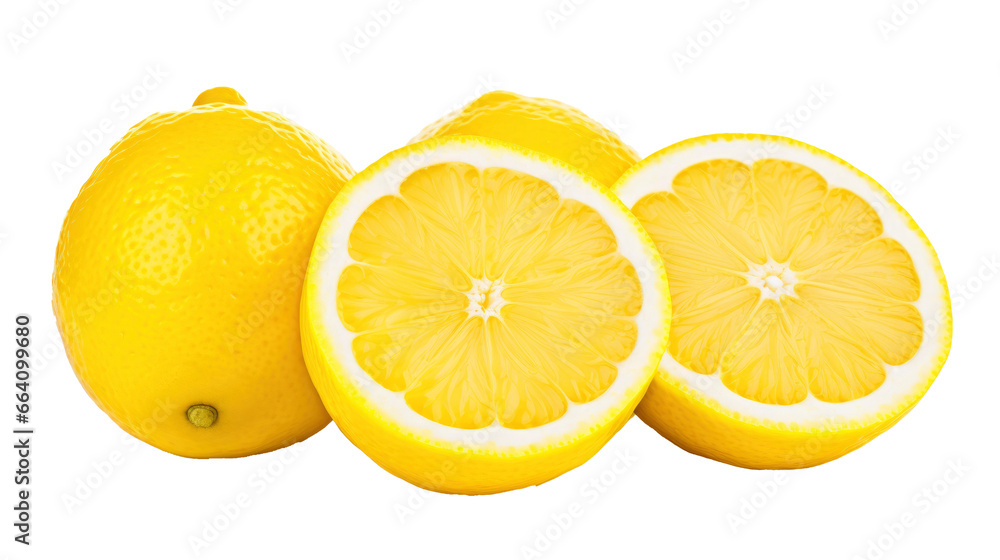 Fresh sliced lemons, also whole lemons, isolated demarcated against transparent background, PNG Fresh sliced lemons, also whole lemons, isolated demarcated against transparent background, PNG