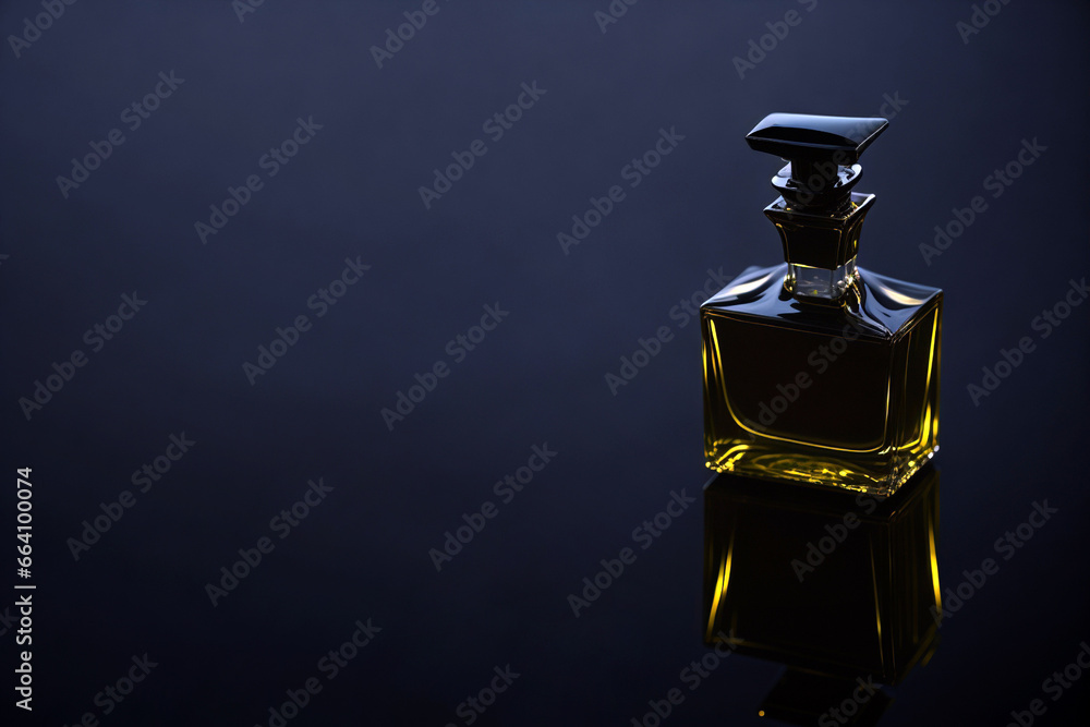 Perfume bottle on dark background. Created using generative AI tools Perfume bottle on dark background. Created using generative AI tools