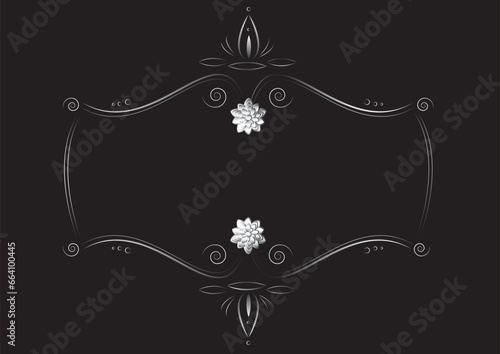 Vector vintage empty ornate frame on black. Illustration of a retro ornamental label, postcard, with space for your text. Background.