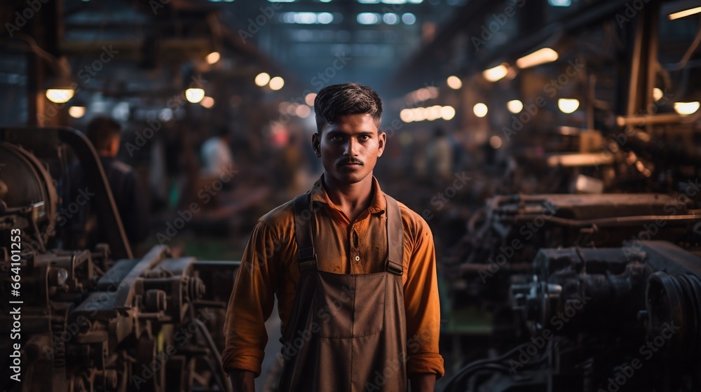 Confident Male Mechanic in a Metal Workshop Confident Male Mechanic in a Metal Workshop