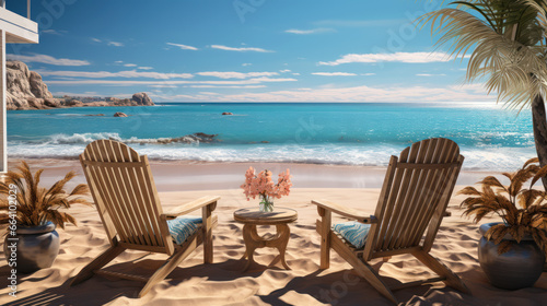 Relaxing beach chair tropical paradise travel vacation beautiful view  © Gustavo