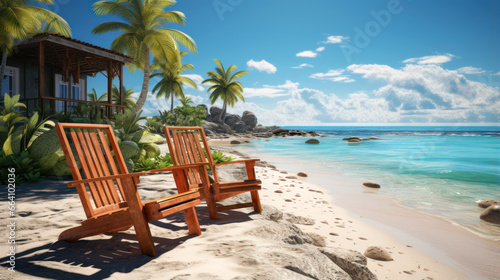 Relaxing beach chair tropical paradise travel vacation beautiful view 