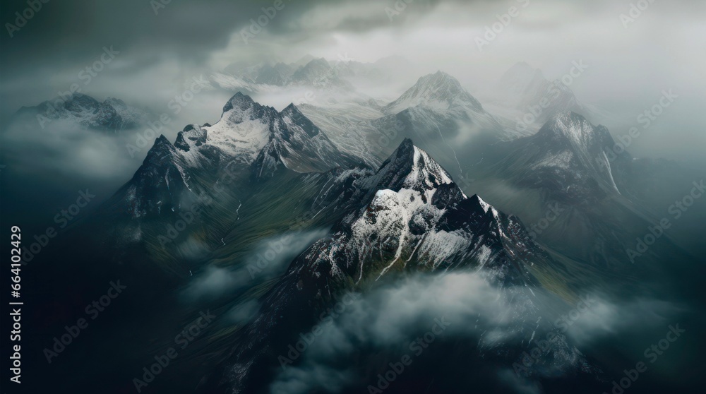 Snow-capped mountains from a bird's eye view. Snow-capped mountains from a bird's eye view.