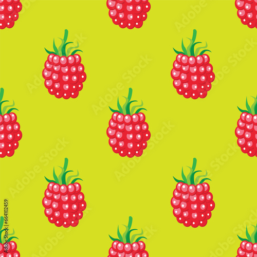 Fototapeta Naklejka Na Ścianę i Meble -  Red raspberry seamless pattern on colorful background. Vector illustration.