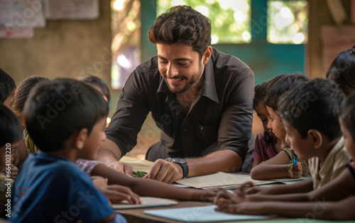 A volunteer teaching underprivileged children