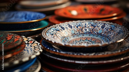 a group of colorful plates