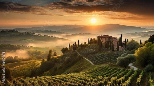 European Village landscape, from the coastal charm to scenic vineyards and historic villages, culminating in a serene sunset. Celebrate the timeless essence of European countryside photo