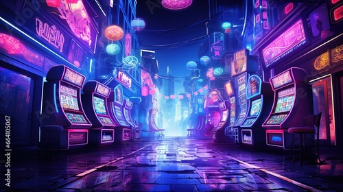 cyberpunk casino in neon style. Fantasy concept , Illustration painting.
