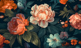 Beautiful dramatic floral wallpaper design. Generative ai