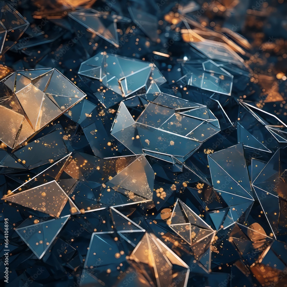 A pile of blue and gold glass shards A pile of blue and gold glass shards