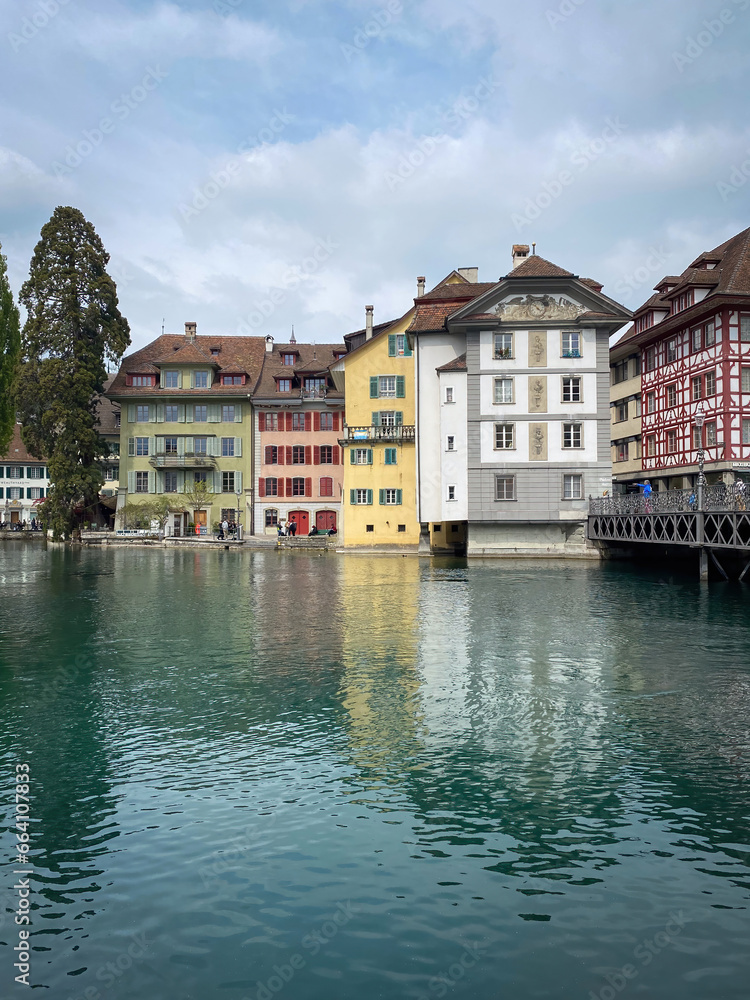 Cityscape of Lucerne, Switzerland with Reuss river