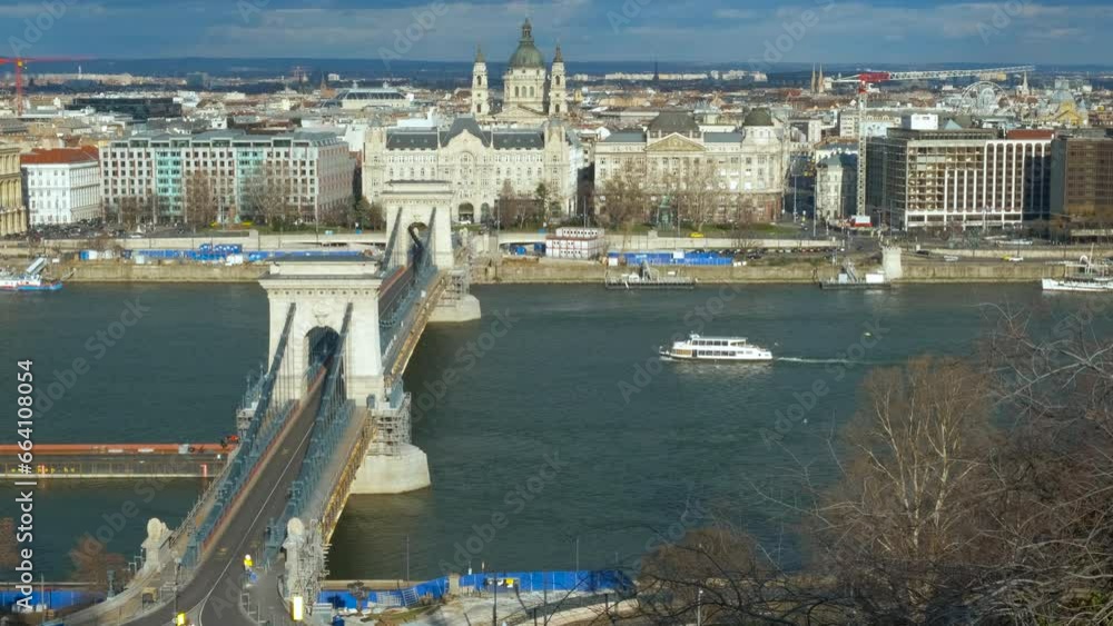 Route over danube. A fast route on Budapest bridge over Danube river in the sun light. Route over danube. A fast route on Budapest bridge over Danube river in the sun light.