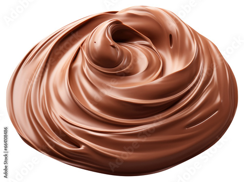 Melted chocolate cream on isolated transparent background, top view angle