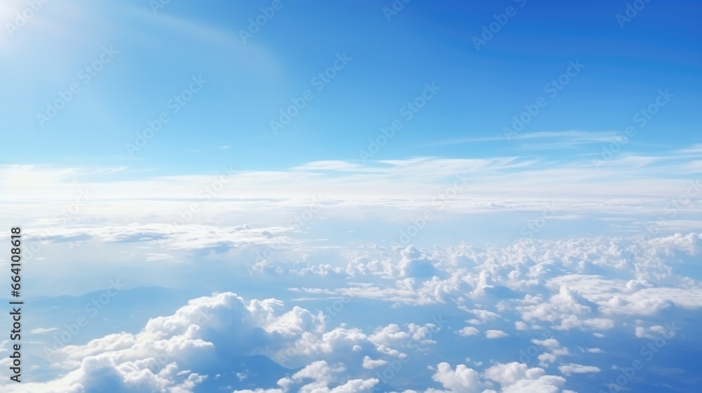 Sky view above the clouds, view from plane Sky view above the clouds, view from plane