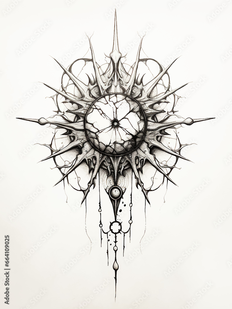 Obraz premium Sun Rays Star Eye Skull Masonic Sign Tattoo Print Stamp