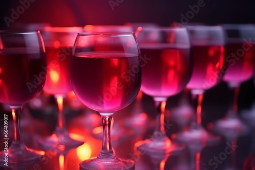 Closeup of red gradient glass filled with party alcohol wine liquid on a background. Drink for events. Generative AI