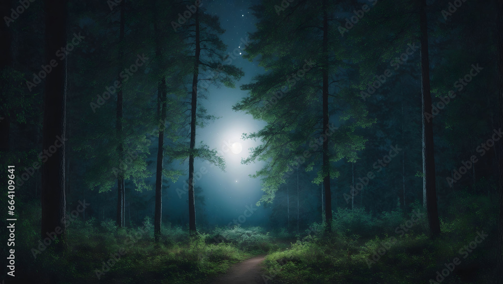 forest at night with moonlight forest at night with moonlight