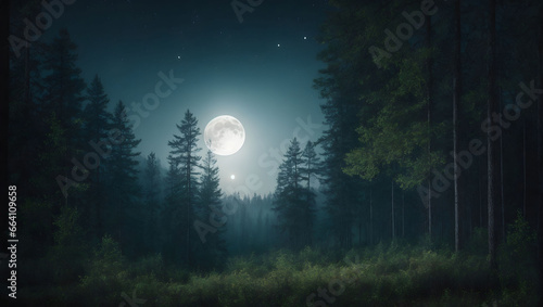 forest at night with moonlight © maxin