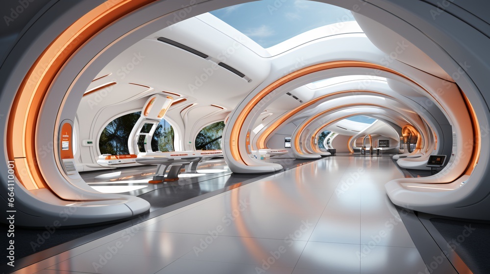 Luxury interior design of a modern building. 3d render of interior of modern office building. 3d illustration Luxury interior design of a modern building. 3d render of interior of modern office building. 3d illustration