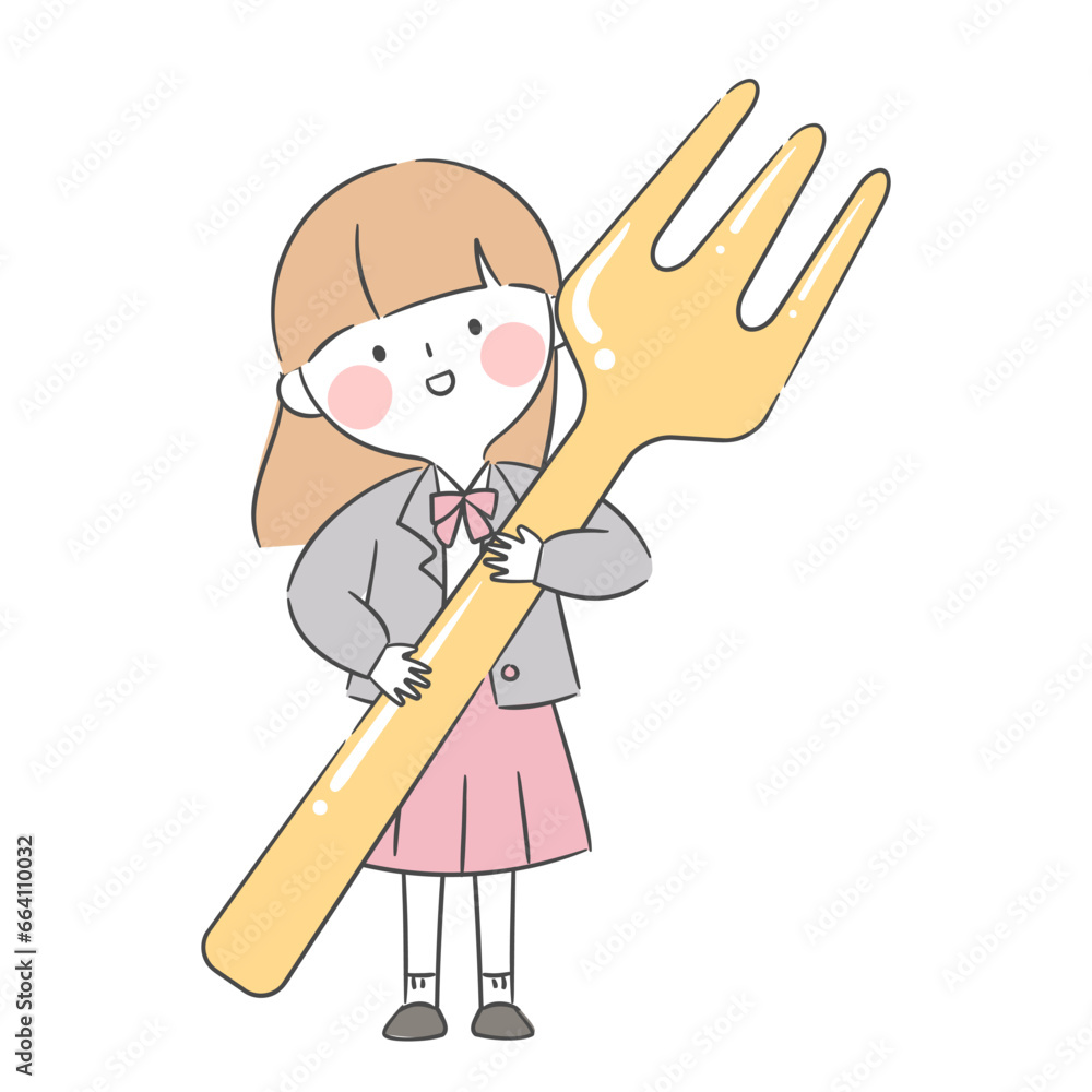 시험 응원 일러스트. 포크를 들고 있는 10대 학생.