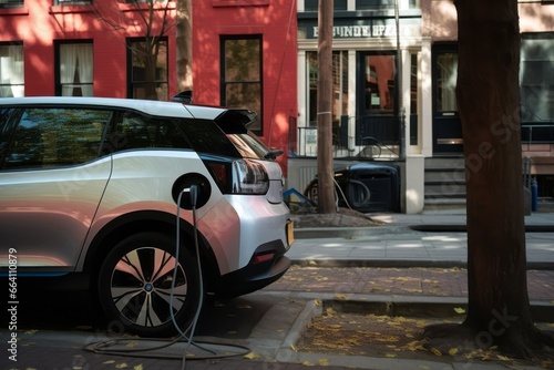 Car recharging at residential are in Brooklyn, New York.