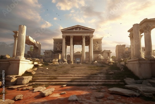 Front view entrance to an ancient Greek city. Generative AI