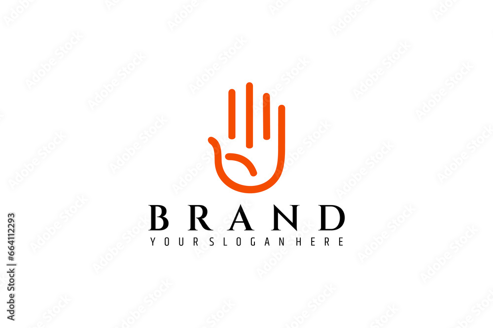 Obraz premium Hand palm logo with simple line art design style