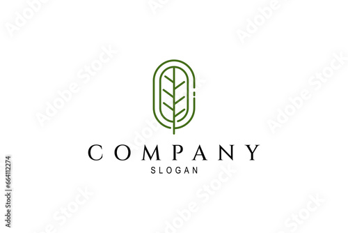 Leaf Tree logo with oval shape in line art design style