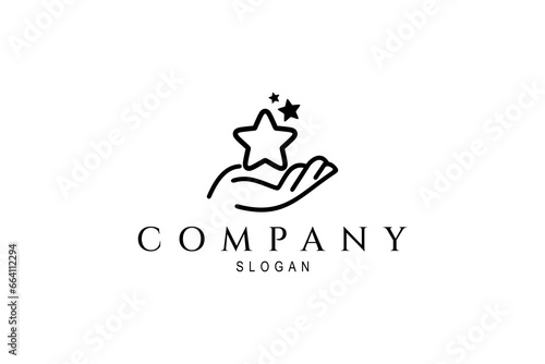 Hand logo with star in line art design style