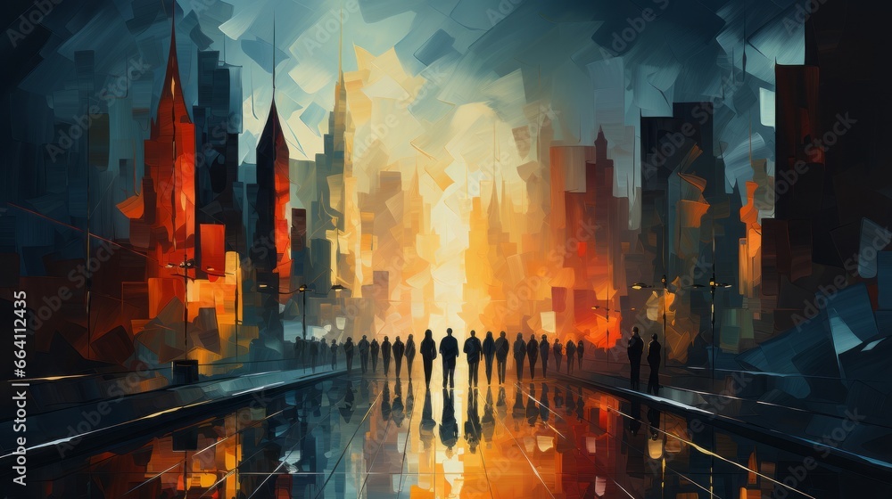 Obraz premium An abstract crowd of people in a city. Generative AI. 