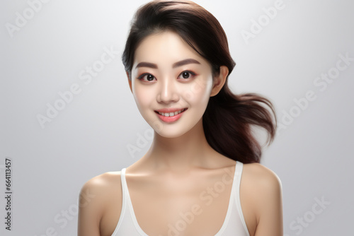 Woman posing for picture in white tank top. This versatile image can be used for various purposes.