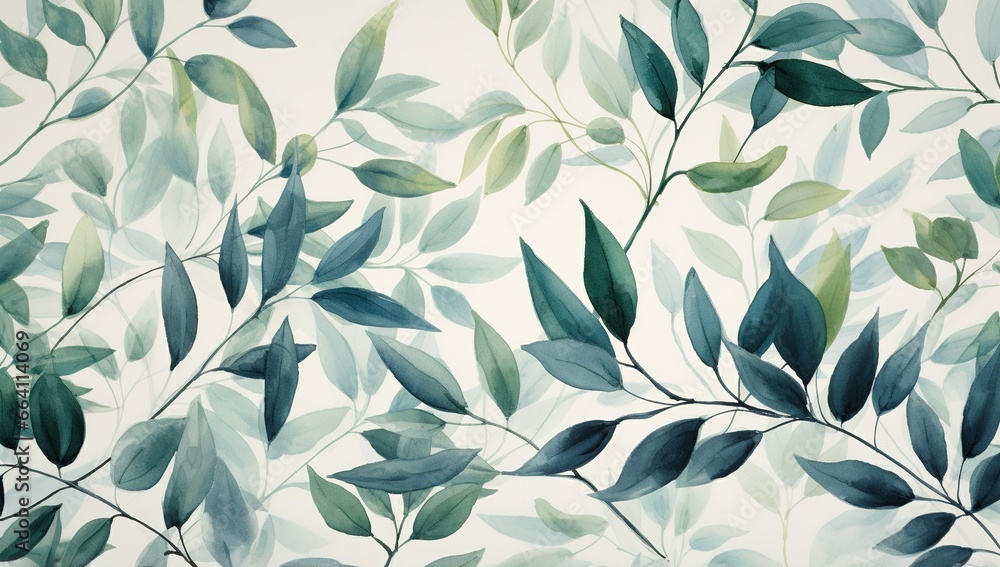 Watercolor style illustration of green leaves over white background Watercolor style illustration of green leaves over white background