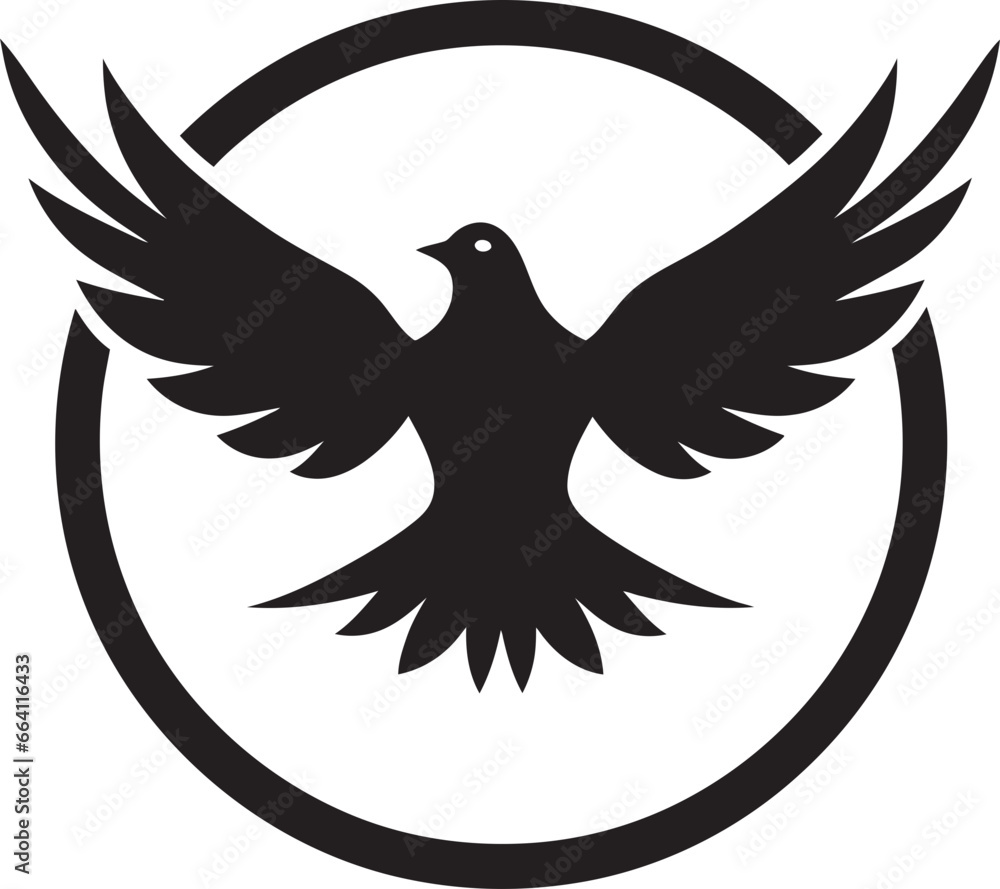 Obraz premium Black Dove Vector Logo with Text and Stars A Symbol of Ambition and Achievement Black Dove Vector Logo with Text and Swirls A Creative and Elegant Design