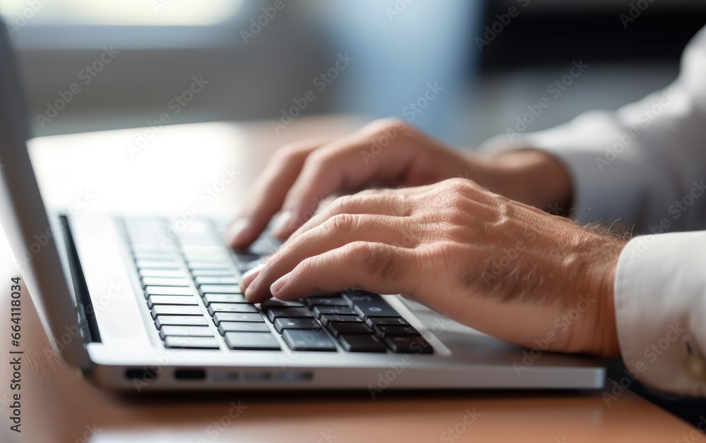 A close-up of businessman hands on a keyboard during a busy working day A close-up of businessman hands on a keyboard during a busy working day