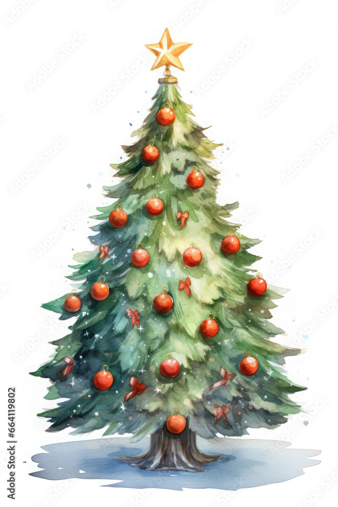 Watercolor Christmas tree illustration.