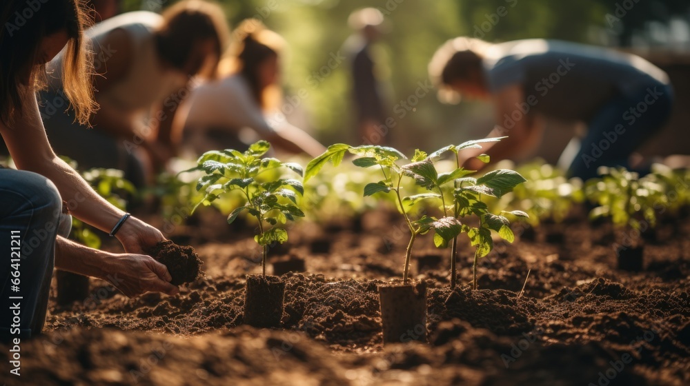Community gardening: cultivating sustainable food and wellness together - obrazy, fototapety, plakaty 