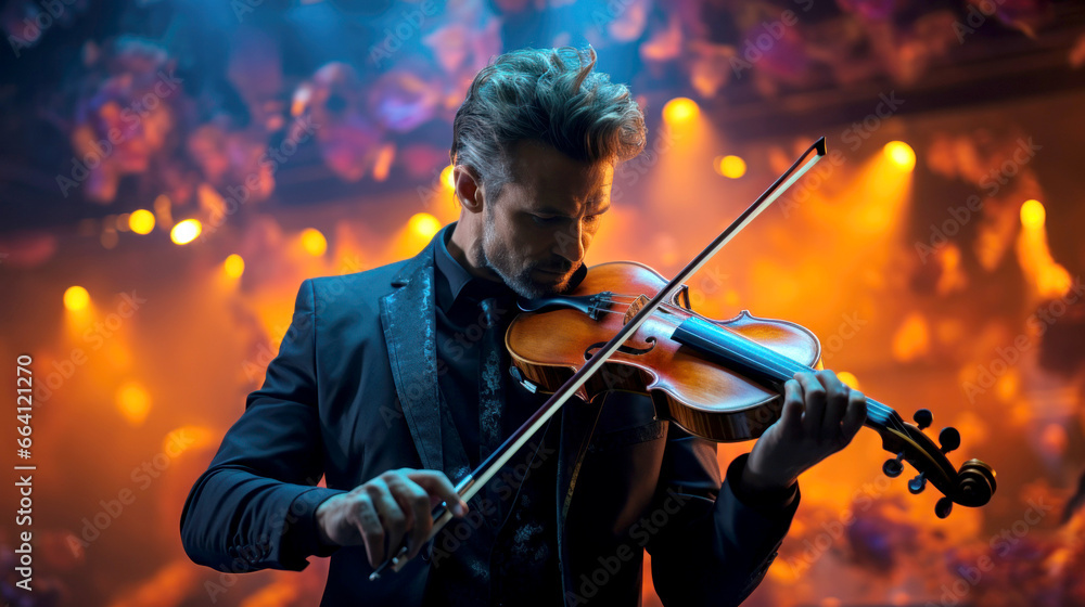 Fototapeta premium Passionate violinist performs mesmerizing symphony