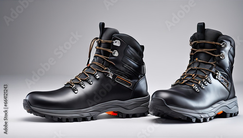 Modern design hiking boots, isolated.