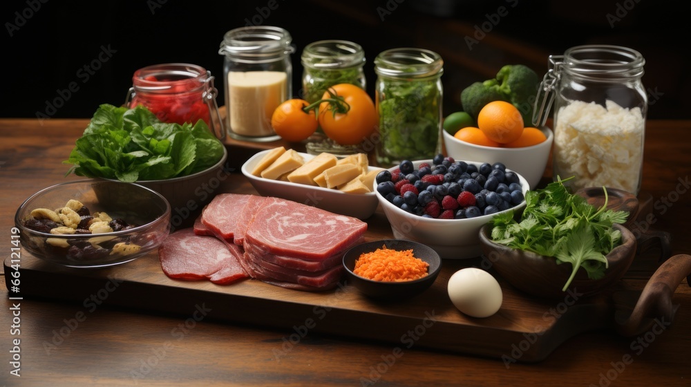 Healthy delicious cuisine: appetizing and balanced diet with fresh vegetables and meat dish