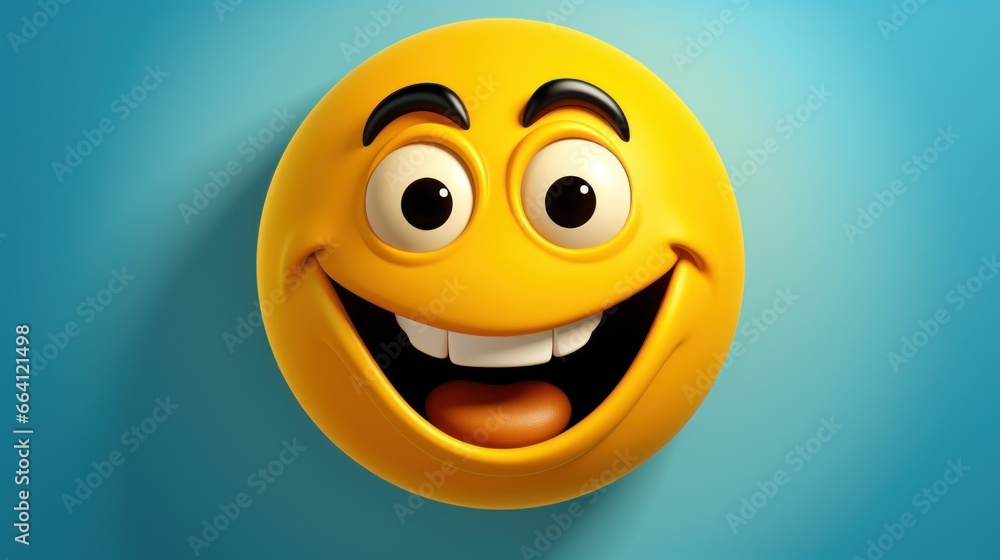 A yellow smiley face hanging on a blue wall A yellow smiley face hanging on a blue wall