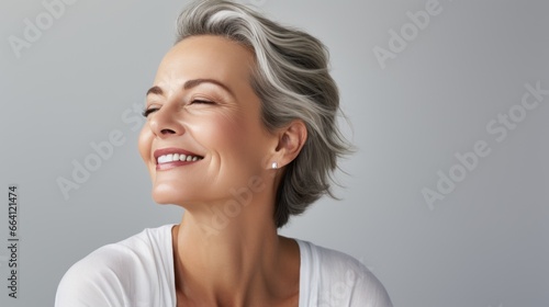 An older woman smiling with her eyes closed