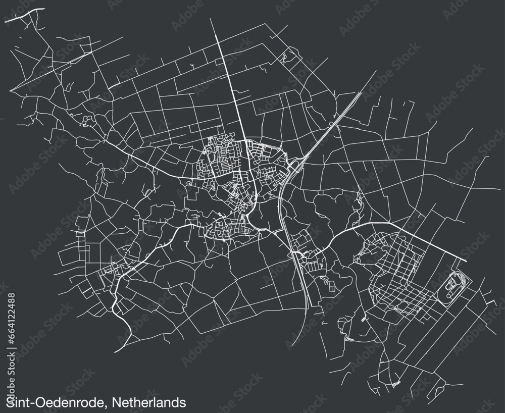 Detailed hand-drawn navigational urban street roads map of the Dutch city of SINT-OEDENRODE, NETHERLANDS with solid road lines and name tag on vintage background