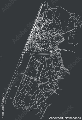 Detailed hand-drawn navigational urban street roads map of the Dutch city of ZANDVOORT, NETHERLANDS with solid road lines and name tag on vintage background