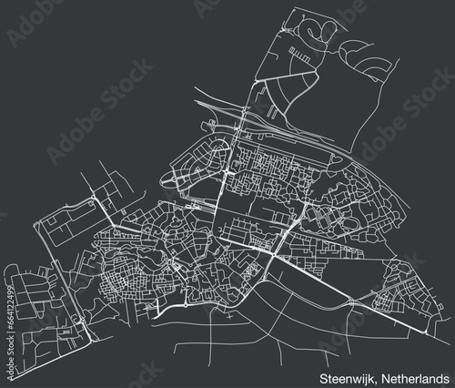 Detailed hand-drawn navigational urban street roads map of the Dutch city of STEENWIJK, NETHERLANDS with solid road lines and name tag on vintage background