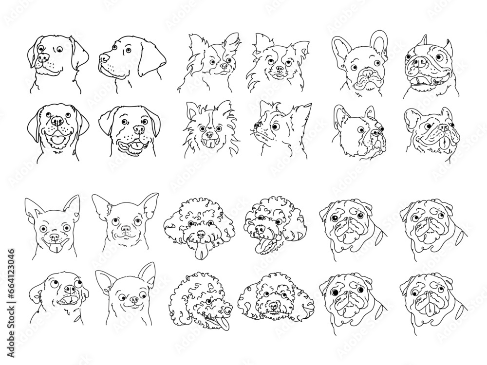 expressive dog faces, line art / doodle set expressive dog faces, line art / doodle set