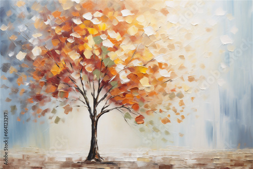 Oil painting landscape, colorful autumn trees.