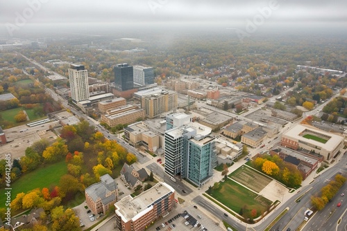 overhead view of Waterloo downtown, in Ontario, Canada. Generative AI photo