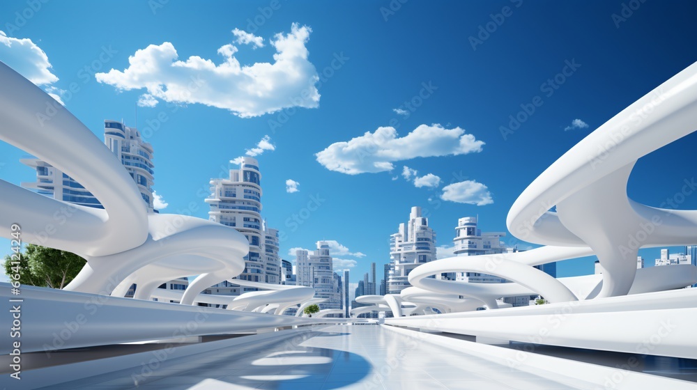 Abstract architecture background. 3d render of modern architecture with blue sky. 3D render of white architecture in Santorini island, Greece Abstract architecture background. 3d render of modern architecture with blue sky. 3D render of white architecture in Santorini island, Greece