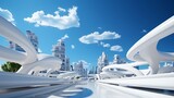 Abstract architecture background. 3d render of modern architecture with blue sky. 3D render of white architecture in Santorini island, Greece