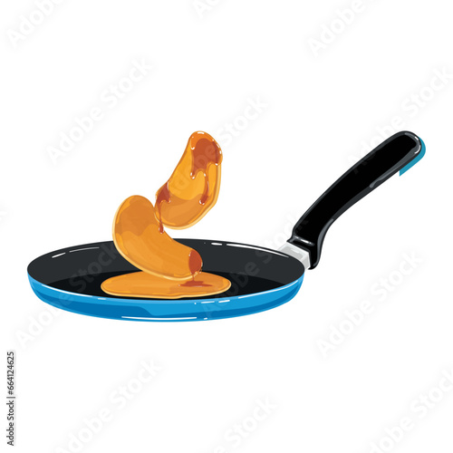 Isolated frying pan with pancakes Vector illustration
